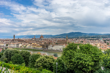 Fototapeta premium Panaromic view of Florence with Basilica Santa Croce, Palazzo Vecchio and Duomo viewed from Piazzale Michelangelo (Michelangelo Square)
