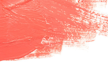 Paint texture on paper living coral. Banner with color of the year 2019 - Living Coral. Place for text. Image