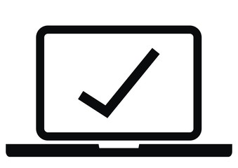 Screen, black vector icon, isolated object. Website Icon concept. Computer screen with ticking.	