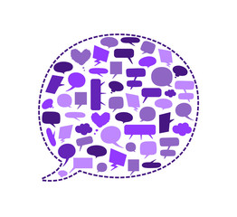 Collection of purple tone speech bubbles and dialog balloons. Vector illustration