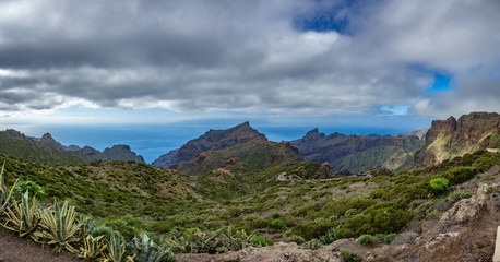 Iconic Teno mountains curved mountain road to Masca, gigapan