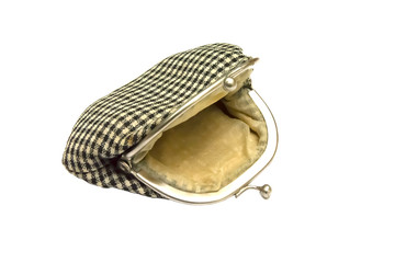 old wallet of plaid rag fabric with metal clasp 