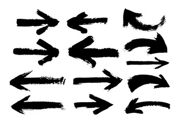 Set of Hand drawn arrows. Grunge texture. Freehand drawing. Vector illustration. Isolated on white background.