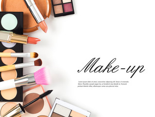 Makeup products on a white background