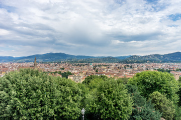 Fototapeta na wymiar Panaromic view of Florence with Basilica Santa Croce viewed from Piazzale Michelangelo (Michelangelo Square)