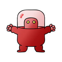 gradient cartoon doodle of an alien in a suit