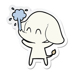 sticker of a cute cartoon elephant spouting water