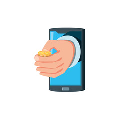 smartphone with hand and coin