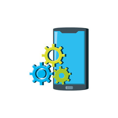 smartphone device with gears icon