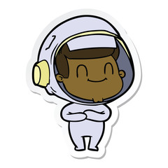 sticker of a happy cartoon astronaut man