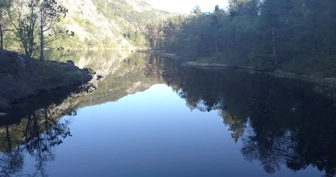 Langevatnet mountain lake Munkebotn sti trail near Bergen Norway Drone
