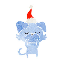 cute retro cartoon of a dog wearing santa hat
