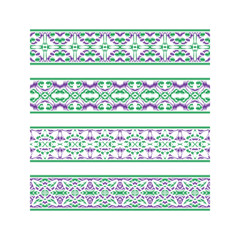 Set of colored ribbon patterns. Purple green traditional ornaments for embroidery or frame design. Vector patterned brushes templates.