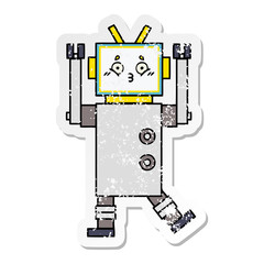 distressed sticker of a cute cartoon robot