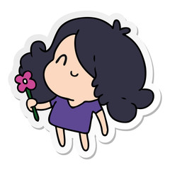 sticker cartoon of a cute kawaii girl