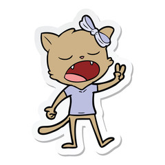 sticker of a cartoon yawning cat