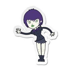 sticker of a cartoon vampire girl welcoming