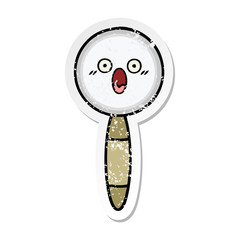 distressed sticker of a cute cartoon magnifying glass