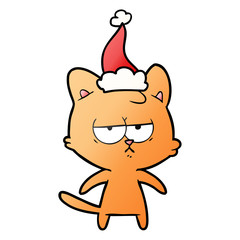 bored gradient cartoon of a cat wearing santa hat