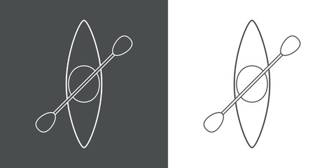 Icono plano lineal kayak vista superior en gris y blanco © teracreonte