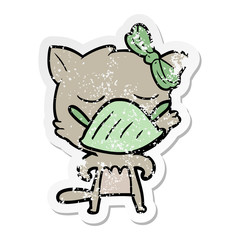 distressed sticker of a cartoon cat wearing germ mask