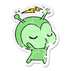 distressed sticker cartoon of a cute kawaii alien