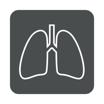 Icono plano lineal pulmones en cuadrado color gris