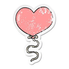 distressed sticker of a cartoon love heart balloon