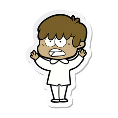 sticker of a worried cartoon boy