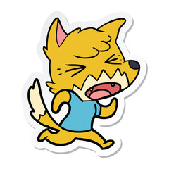 sticker of a angry cartoon fox running