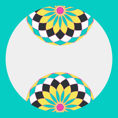 Fototapeta premium geometric floral frame in turquoise pink shades