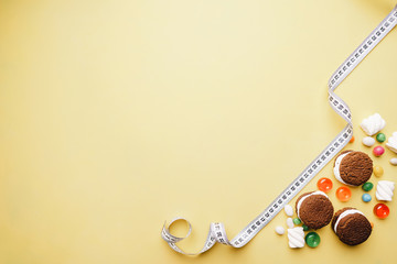 healthy lifestyle decision, diet restrict, carbs reduce, sugar, sweets. candy and cookie background...
