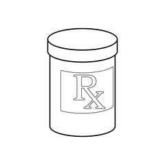 Icono plano lineal bote de medicinas en color negro