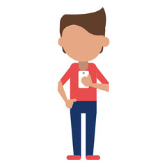 man using smartphone avatar cartoon