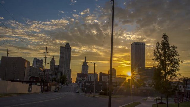 Sunset at the downtown of the Tulsa City, Oklahoma