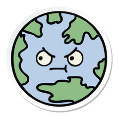 sticker of a cute cartoon planet earth