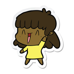 sticker of a cartoon happy girl