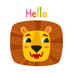 Cute cartoon illustration of lion face expression isolated on white