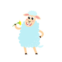 Vector illustration of cartoon funny sheep isolated on white background.
