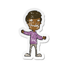 retro distressed sticker of a cartoon grinning man