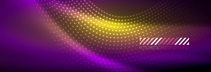 Glowing abstract wave on dark, shiny motion, magic space light. Vector techno abstract background