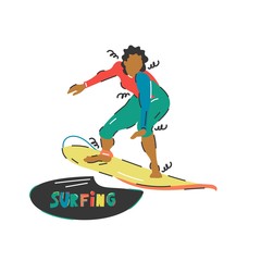 Handdrawn vector illustration with sports surfer girl.Sketch design.