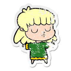 distressed sticker of a cartoon indifferent woman