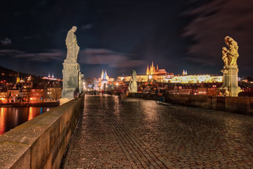 Charles bridge in Prague at night, Czech Republic