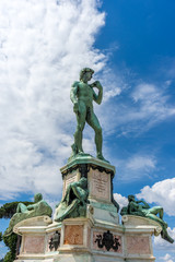 The statue of Michelangelo David at Piazzale Michelangelo (Michelangelo Square) in Florence, Italy