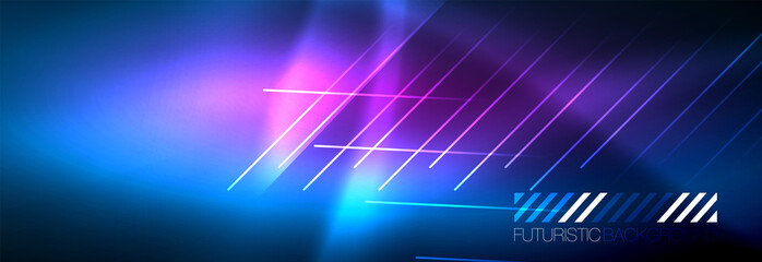 Neon glowing techno lines, hi-tech futuristic abstract background template with lines