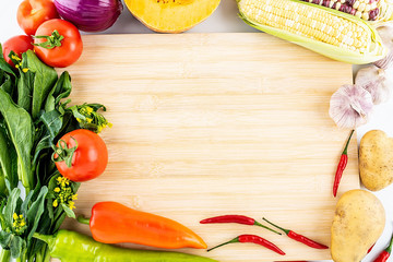 Obraz na płótnie Canvas Fresh vegetables, melon and fruit ingredients / nutrition concept background material