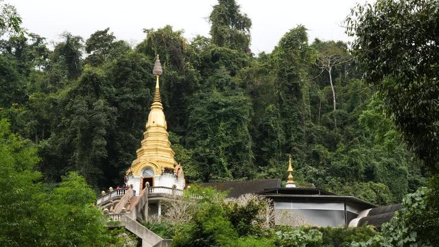 Golden Temple Pagoda in the jungle Wat Tham Pha Plong, Chiang Dao, Thailand. PAN