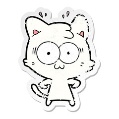 distressed sticker of a cartoon surprised cat