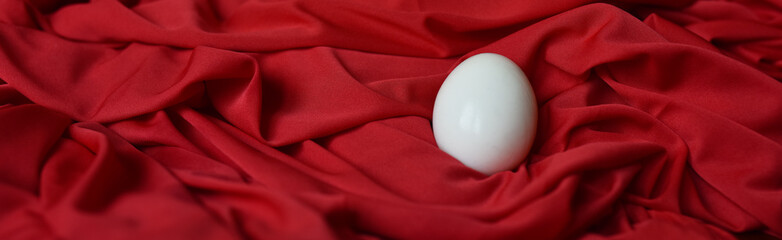 chicken boiled egg white on red fabric